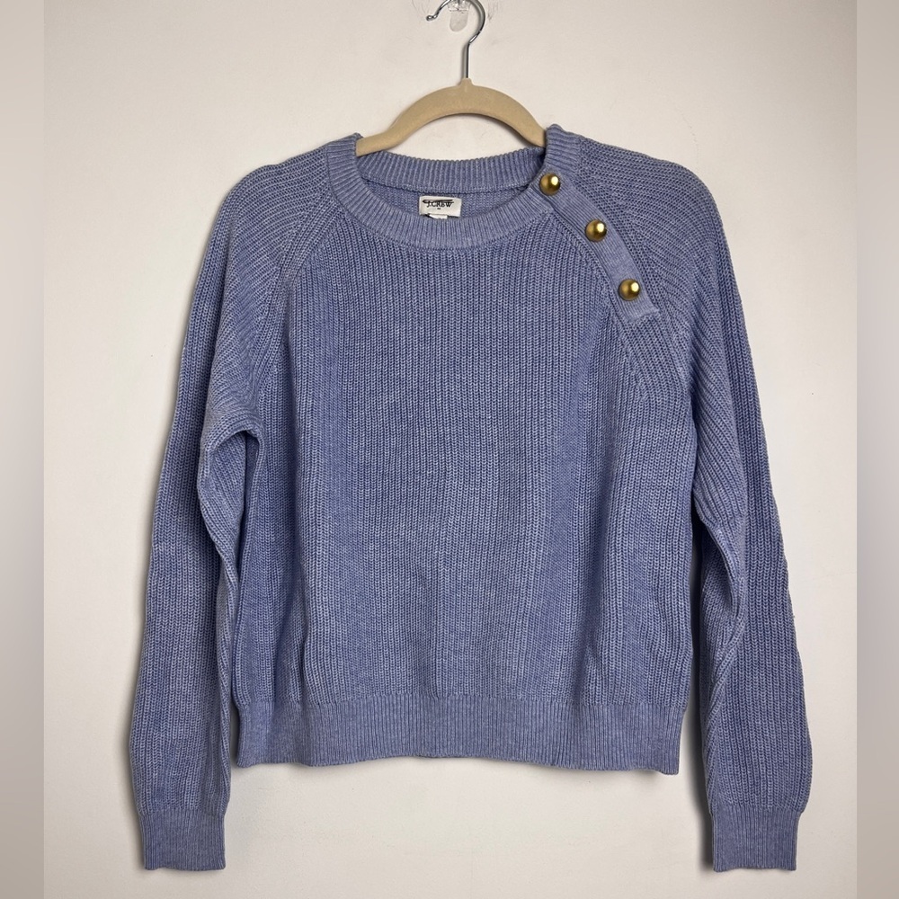NWOT J. Crew Women's Small‎ Lavender Blue Button Detail Raglan Crewneck Sweater